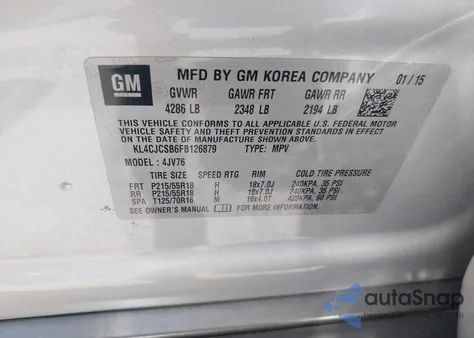 2015 Buick Encore Leather из США, поврежденный, VIN KL4CJCSB6FB126879